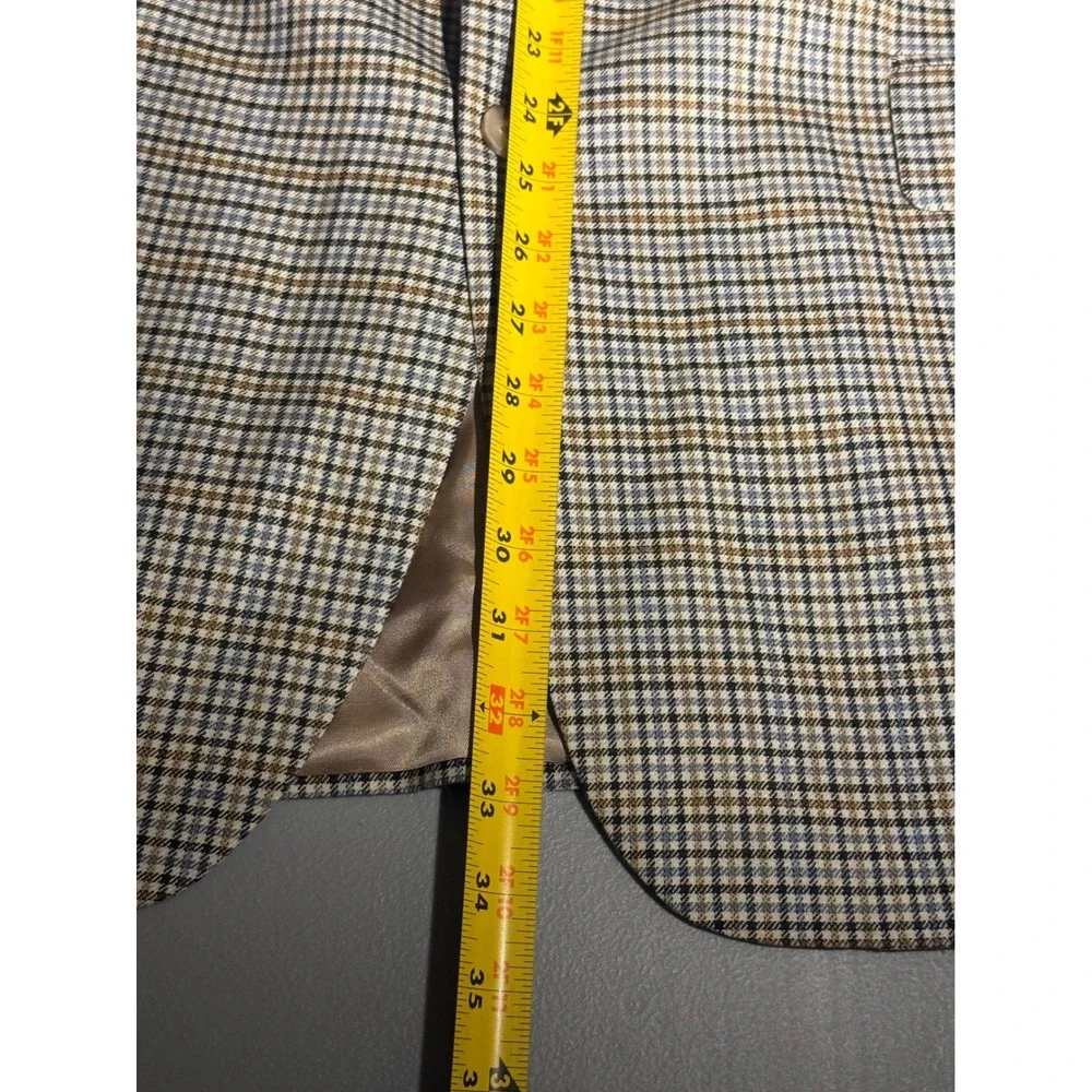 Jos. A. Bank Mens 44L Silk Wool Blend Check Sport Coat Blazer Tan Blue H0573